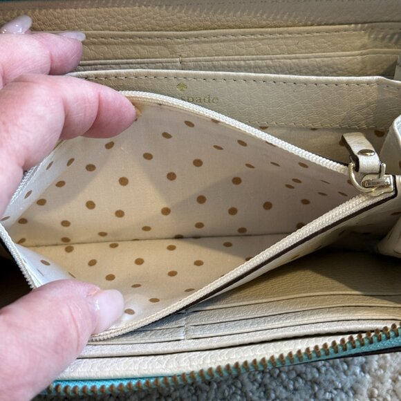 Kate Spade Wallet Mikas Pond Lacy Saffiano Leather Zip Around Robins Egg Blue - Picture 12 of 16